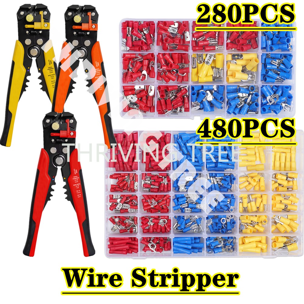 480/280pcs Insulated Cable Electrical Wire Connector Crimp Spade Butt Loop Fork Loop Lugs Rolled Terminals Assorted Kit Plier