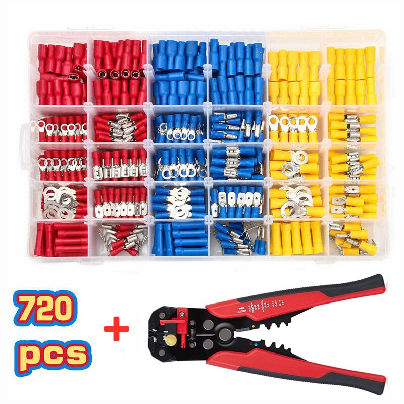 720pcs insulated cable electrical wire connector crimp spade butt ring fork ring lugs rolled