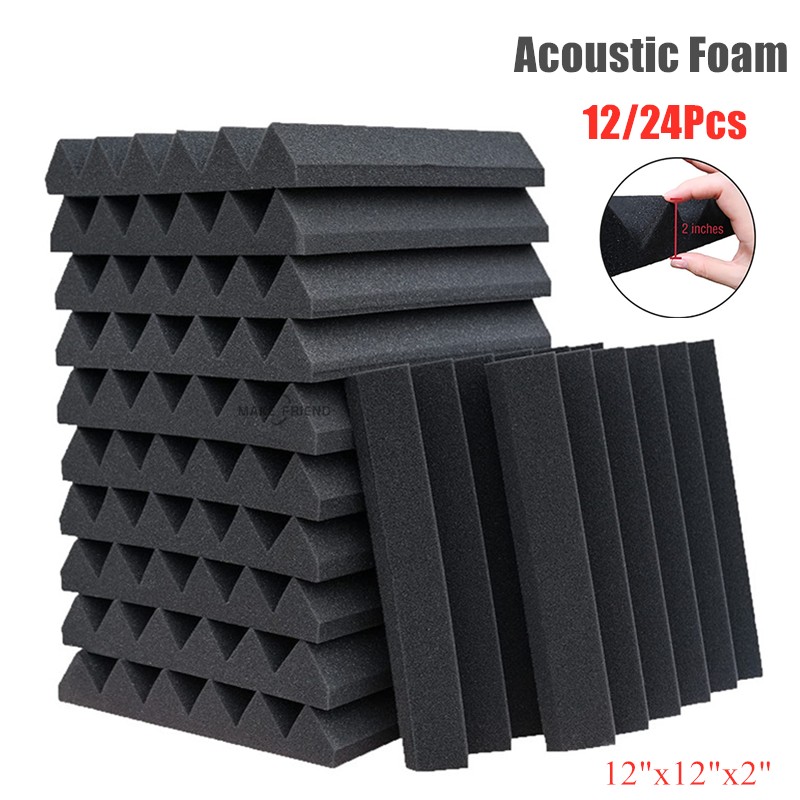 12/24pcs 2" X 12" X 12" Studio Acoustic Foam Wedges Tiles Soundproofing Panel Sound Insulation Absorbing Treatment Sponge