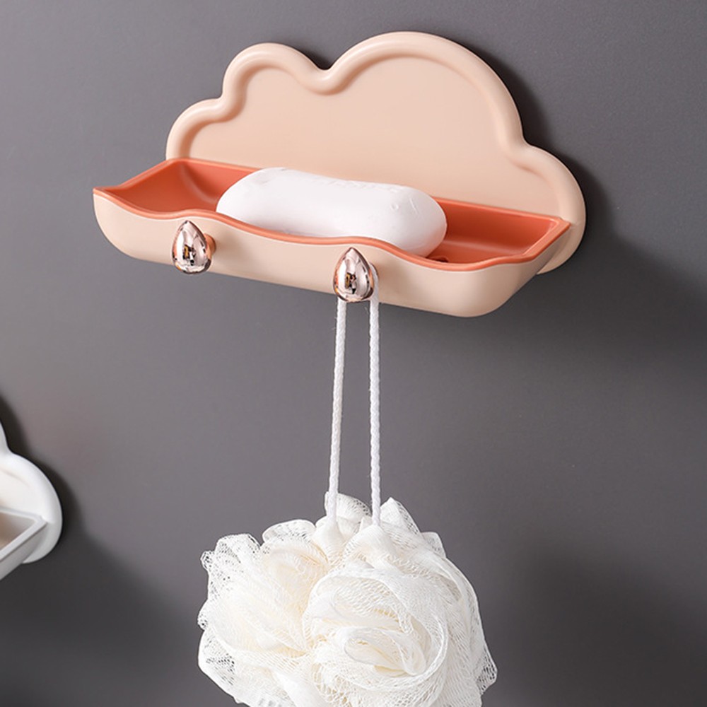 Wall Mounted Soap Holder With 2pcs Hook Creative PP Clouds Shape Soap Basket Multifunctional Bathroom Storage Rack Soap Dishes