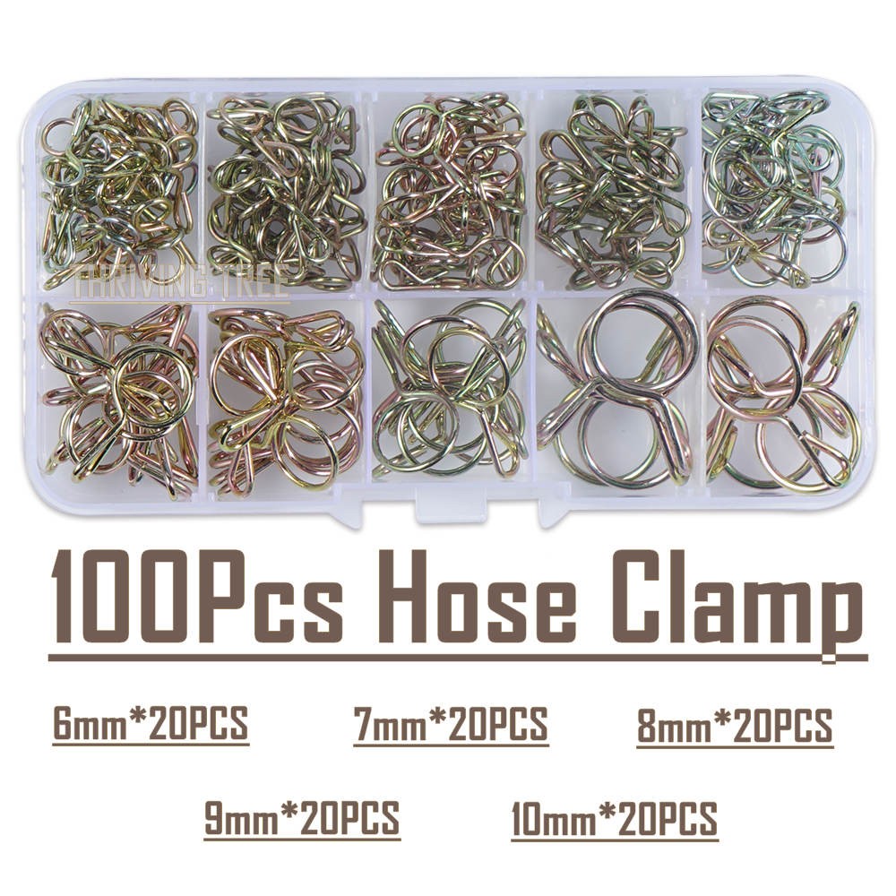 100pcs hose clamp high quality zinc plated spring clips gear hose fuel line clamp for boats with storage box 6/7/8/9/10mm