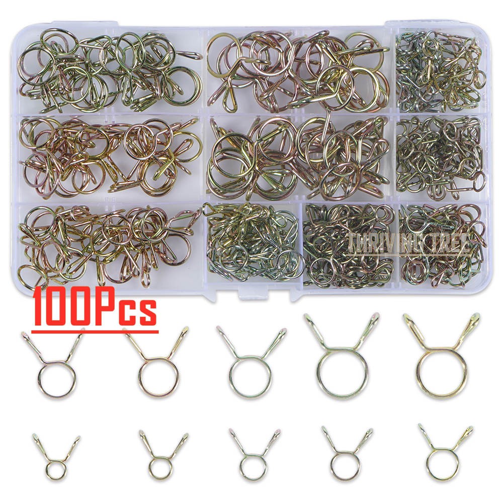 100pcs Hose Clamp High Quality Zinc Plated Spring Clamps Gear Hose Fuel Line Clamp For Boats ATVs Motorcycles With Storage Box