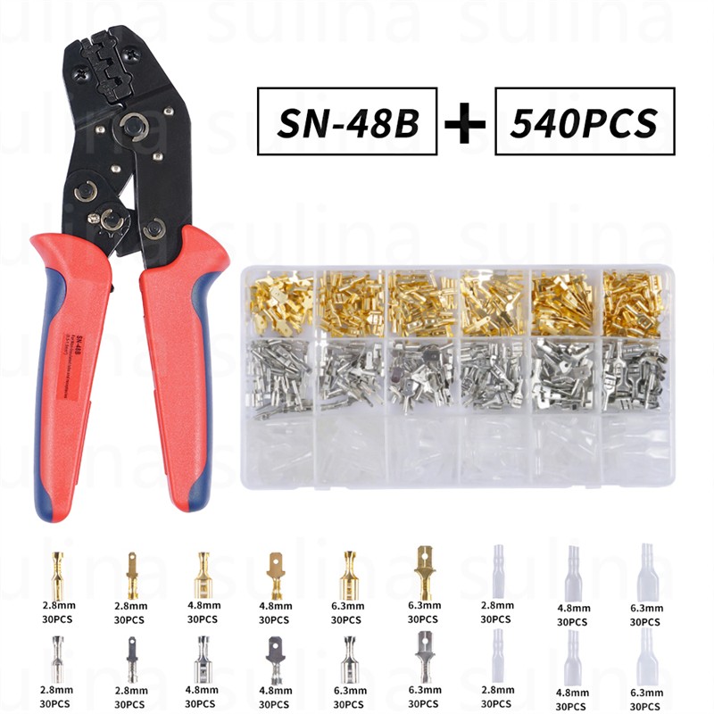 540pcs/lot 2.8/4.8/6.3mm Female and Male Crimp Terminal Connector Gold Copper/Silver Car Speaker Electrical Wire Connectors Set