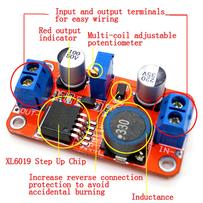 0-3A DC-DC Step Up Power Module XL6019 0-4A XL6009 Boost Volt Converter 3.3V-35V to 5V 6V 9V 12V 24V