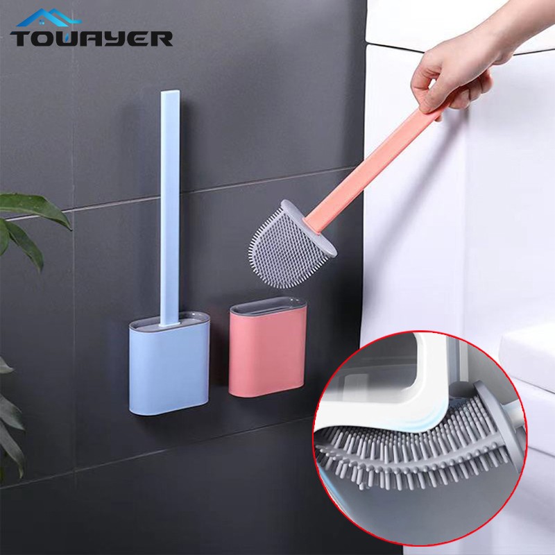 Toilet Brush Quick Drying Brush With Silicone Base Pin Buckle Flat Head Water-proof Soft Brush Accessories Bathroom Accessories