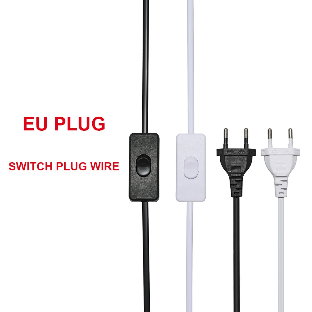 High Quality AC Power Cord 2.4M Switch Plug Cord Two Pin EU US Plug Cable Extension Cord Black and White LED Light Cord