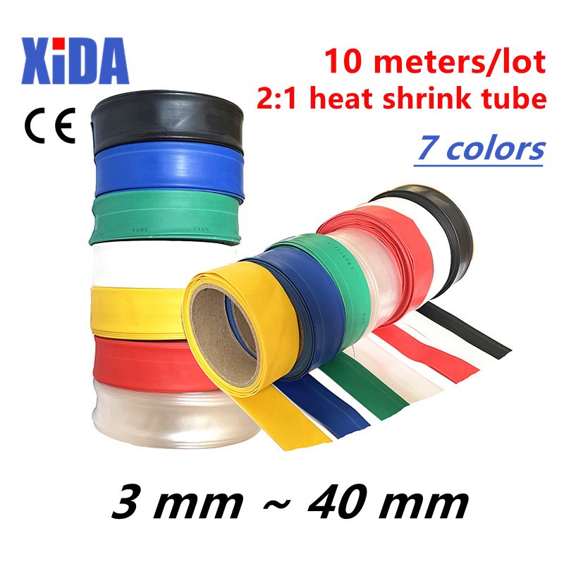 10m/lot 5 6 8 20 30 Red Blue Green Yellow White Clear Black 2:1 Heat Shrink Tube Heat Shrink Tubing Sleeving Wrap Kits DIY