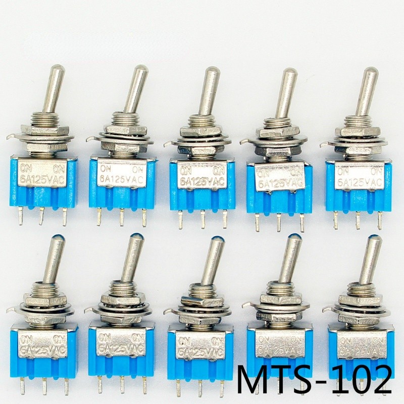 10pcs/lot Blue MTS-102 Small 3 Pin SPDT ON-ON 6A 125VAC Miniature Toggle Switch