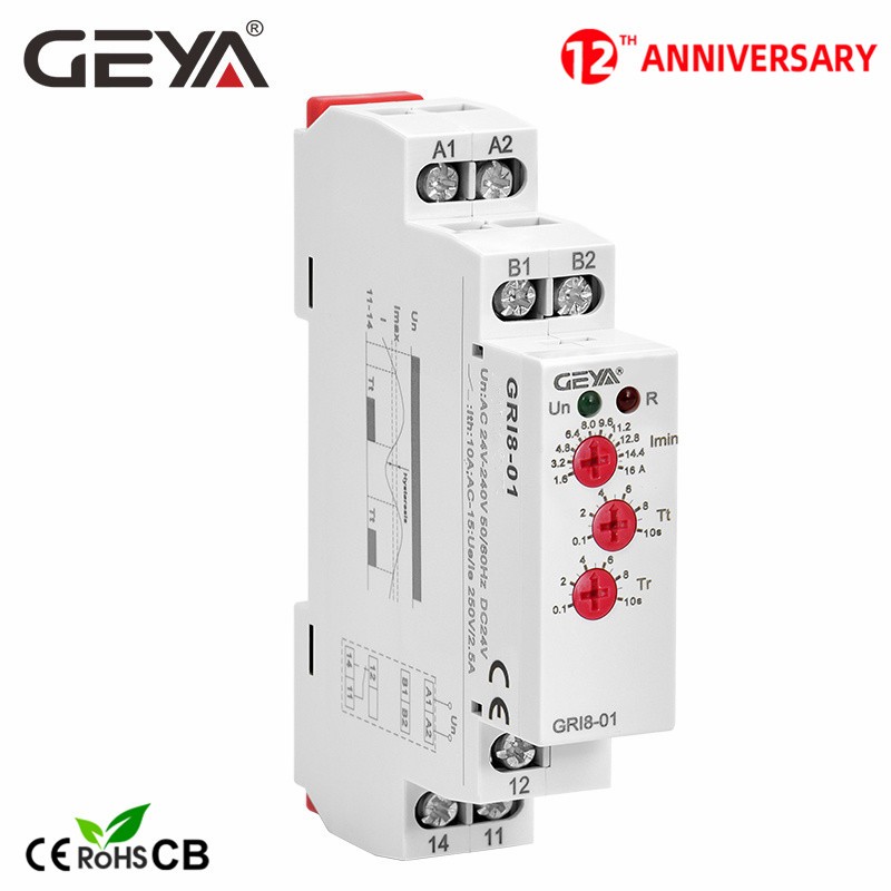 GEYA GRI8 Relay Current Monitoring Range Overcurrent Hidden Switch 0.05A-16A AC24-240V or DC24V