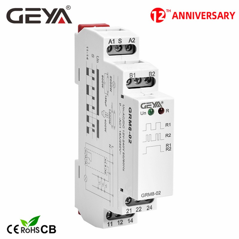 Free Shipping GEYA GRM8 Din Rail Electronic Latching Relay Memory Boost Relay SPDT 16A Step Relay AC230V or AC/DC12-240V