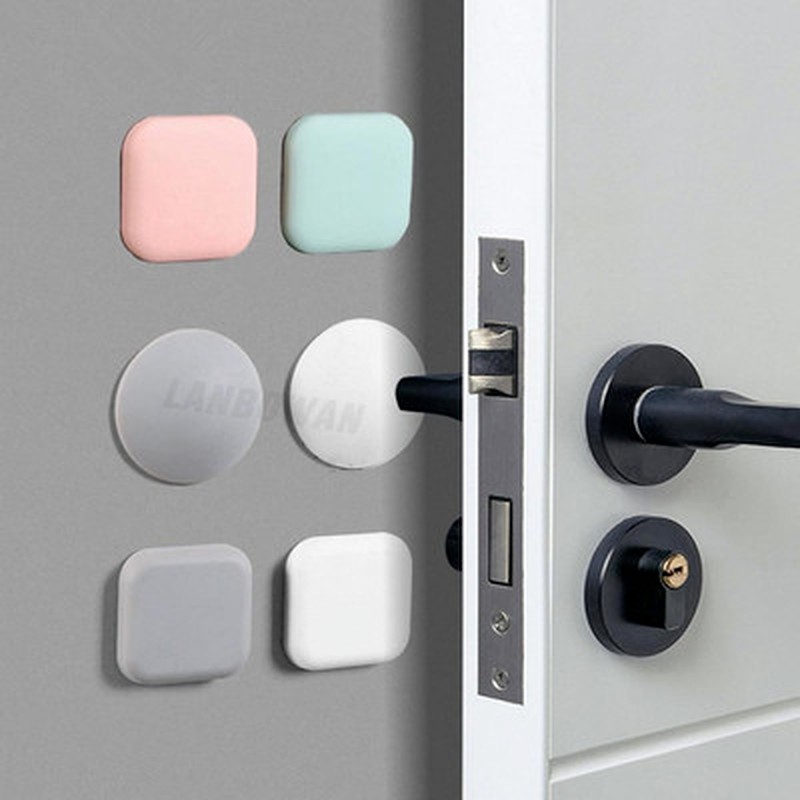 4pcs Silicone Door Handle Bumpers Self Adhesive Deurstopper Protection Porte Pad Mute Stikcer Round Square Wall Protector Pads