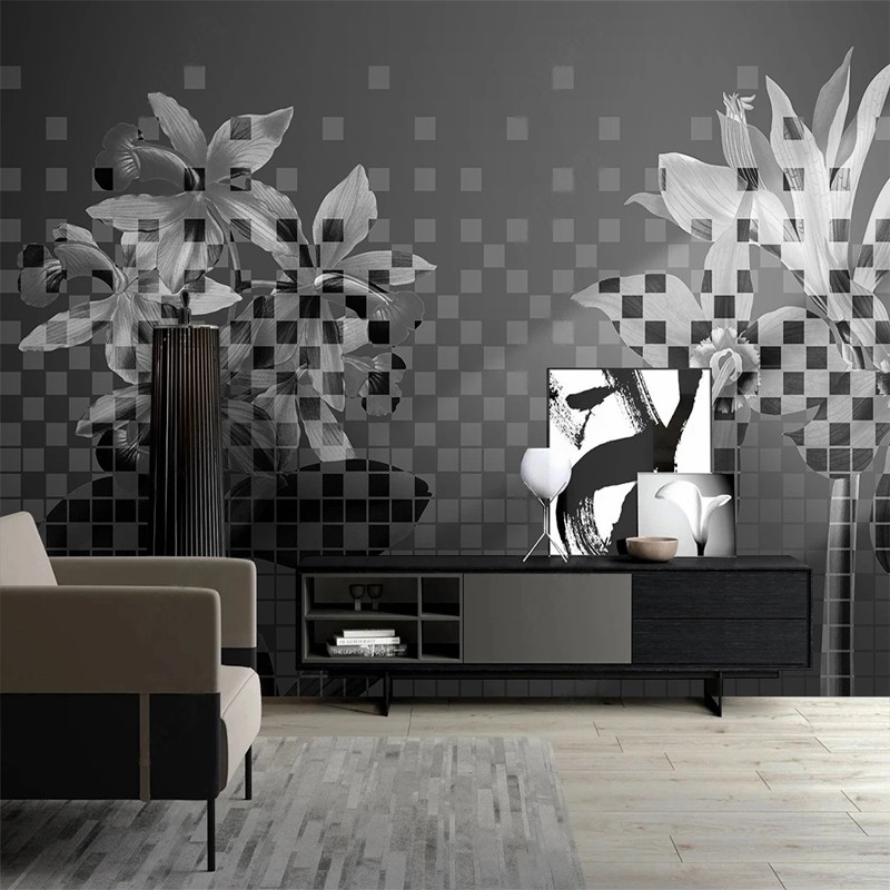 Custom 3D Murals Creative Art Mosaic Flowers Gray Wallpaper for Bedroom Living Room TV Sofa Background Wall Home Decor Non-woven