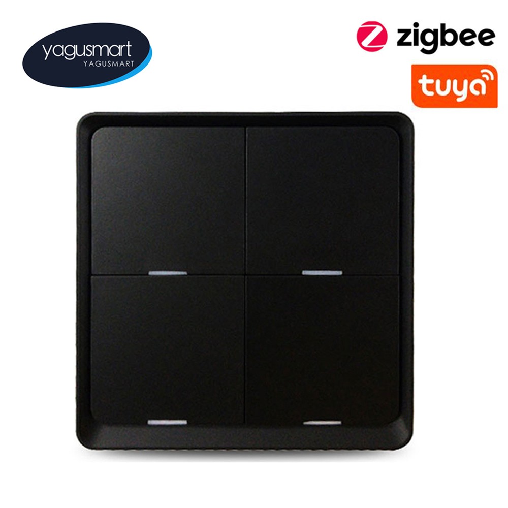 Yagusmart 4 Gang Wireless Switch Tuya Zigbee 3.0 Scene Push Button Switch Work with Zigbee Hub Remote Control Audio Black