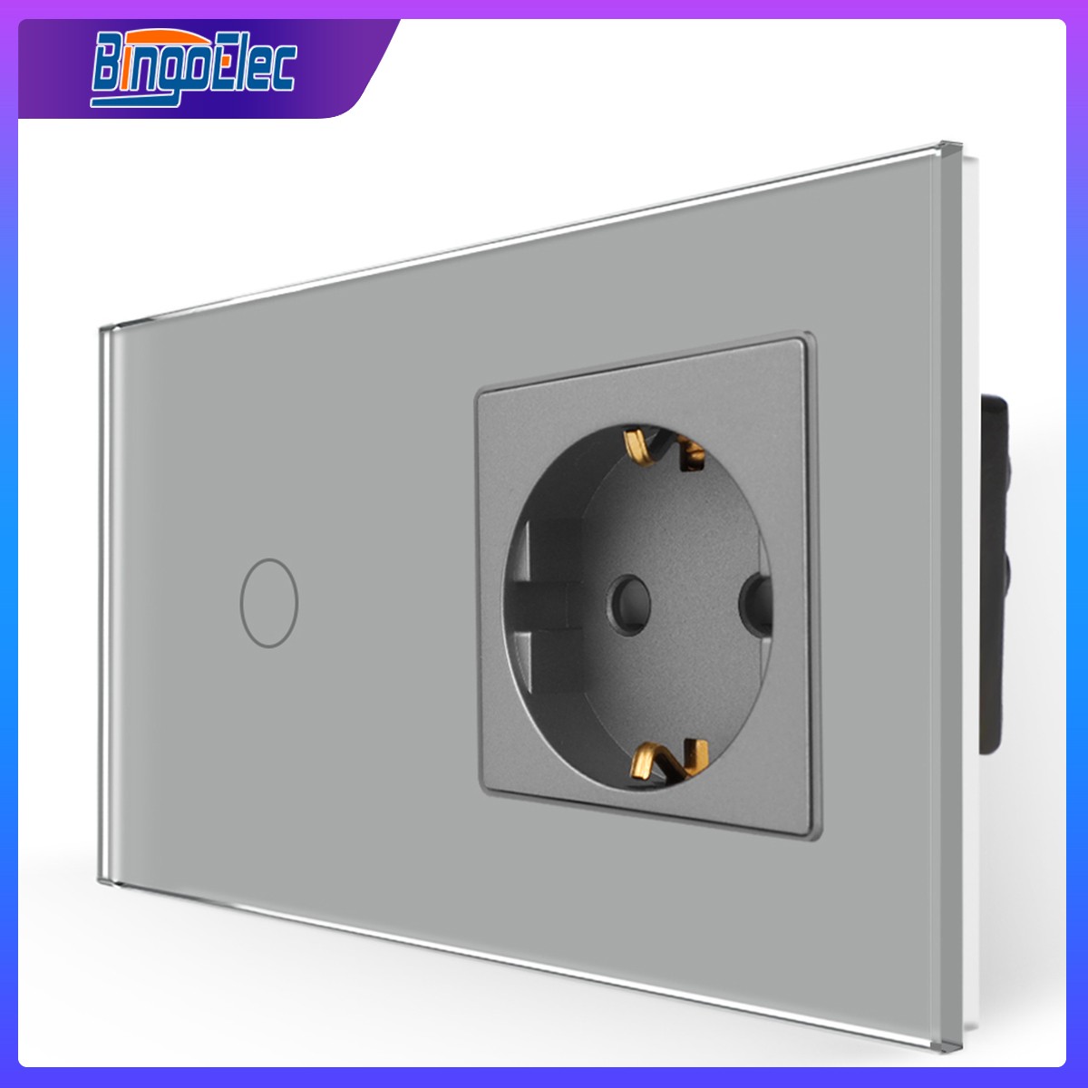 Bingoelec EU Standard Light switch 1Gang 1Way Touch Switch With 16A Germany Wall Socket Crystal Glass Panel sockets and switches