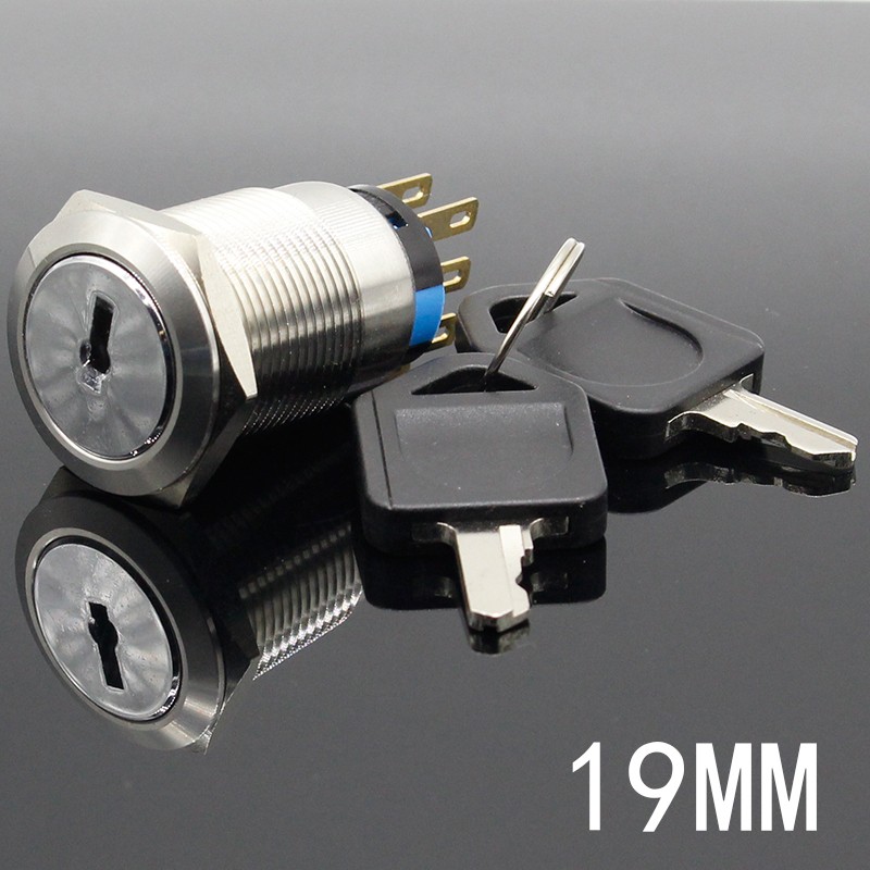 19mm metal on-off 2/3 position DPST chain electronic lock key switch