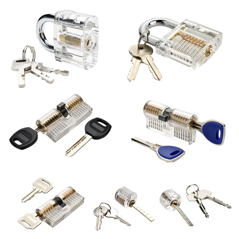 7pcs padlocks transparent locks pick combination practice lock training tools visible practice skill