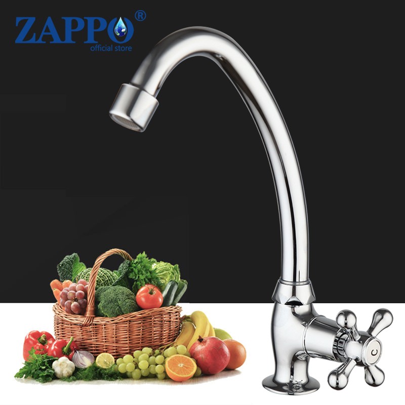 ZAPPO Stainless Steel Kitchen Sink Faucet Only Cold Water Taps Flow 360 Swivel Spout Single Handle Deck Mounted Faucet