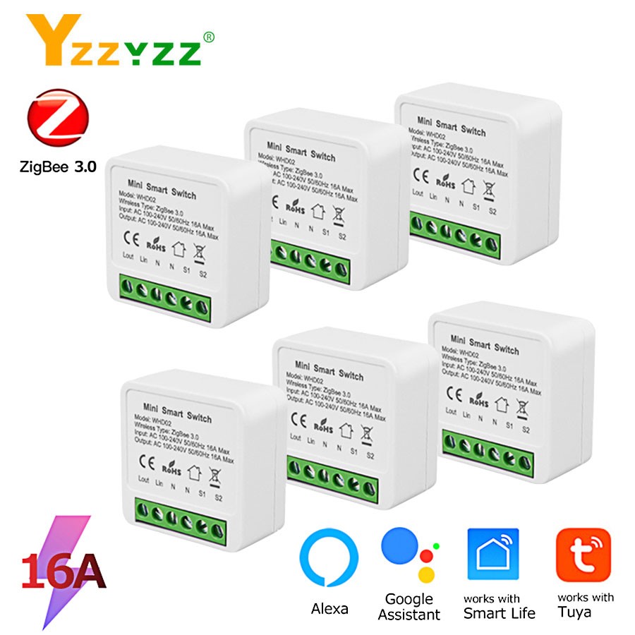 16A zigbee tuya smart small switch smart home 2 way control light switch for mini home county alexa google home