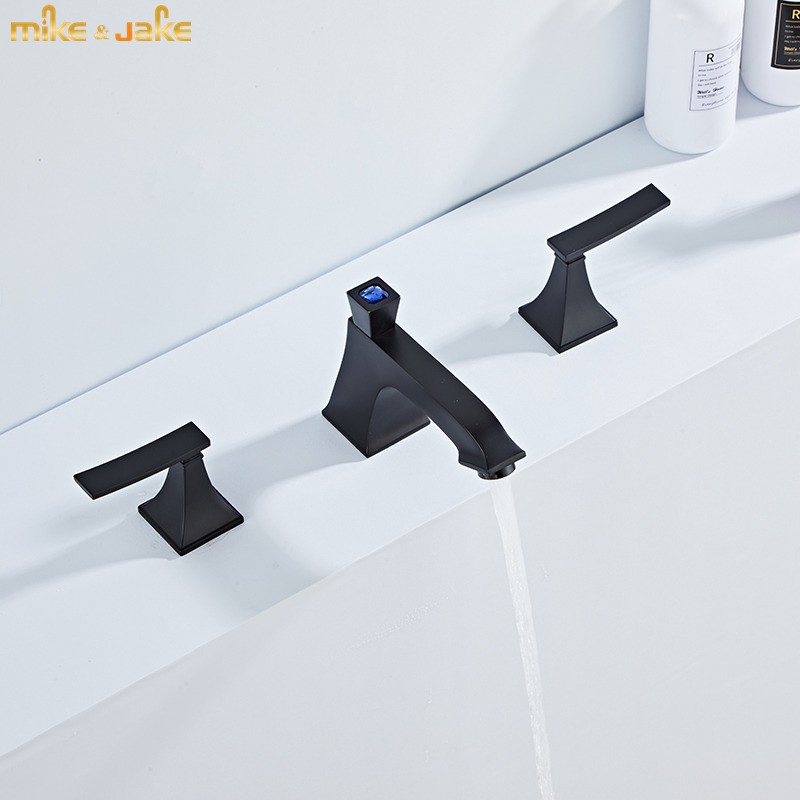 Matte Black Three Hole Basin Faucet Widely Double Handle Sink Mixer Wet Tap Black Bathroom Faucet Hot and Cold Black Tap