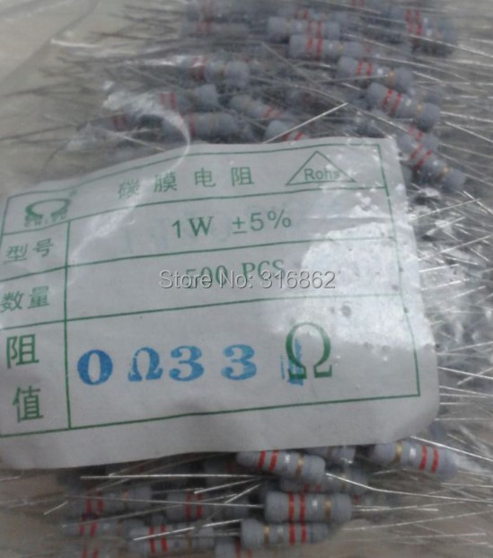 1W 1W 0.33R 0.33OHM 1W0. 33R Carbon Film Resistor 5% Free 500pcs/lot