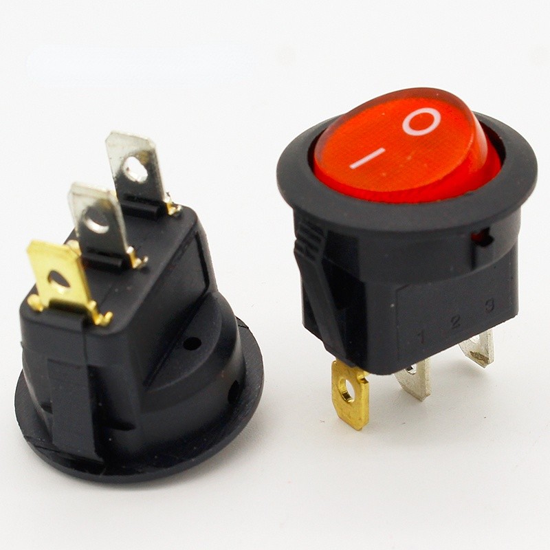 Upgrade functional! 10pcs red light on-off SPST round rocker switch 6A/250V 10A/125V AC