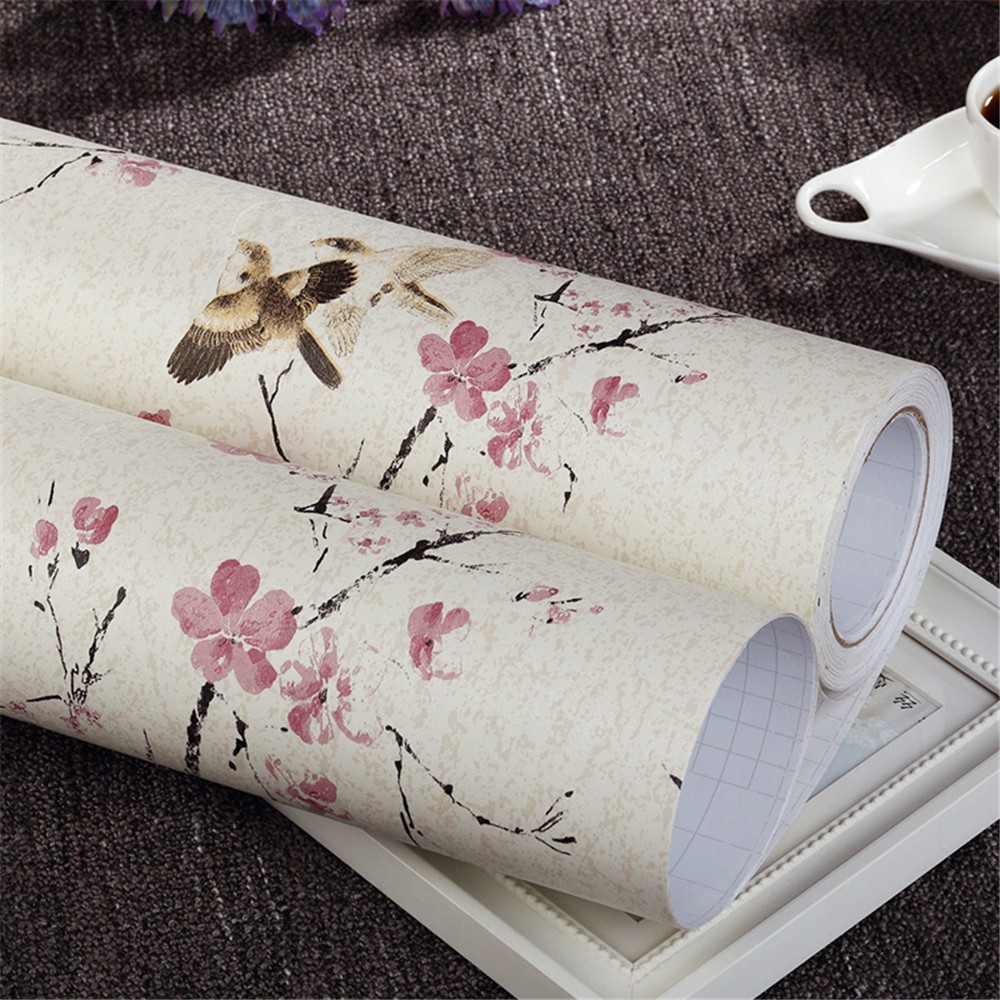 Vintage Self Adhesive Wallpaper Floral Bird Pattern Wall Stickers Furniture Living Room Background DIY Home Decor
