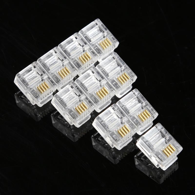 100pcs Crystal Head RJ11 6P 4C Modular Socket Gold Plated Brand New Network Connectors For Mobile Phone Network Cables