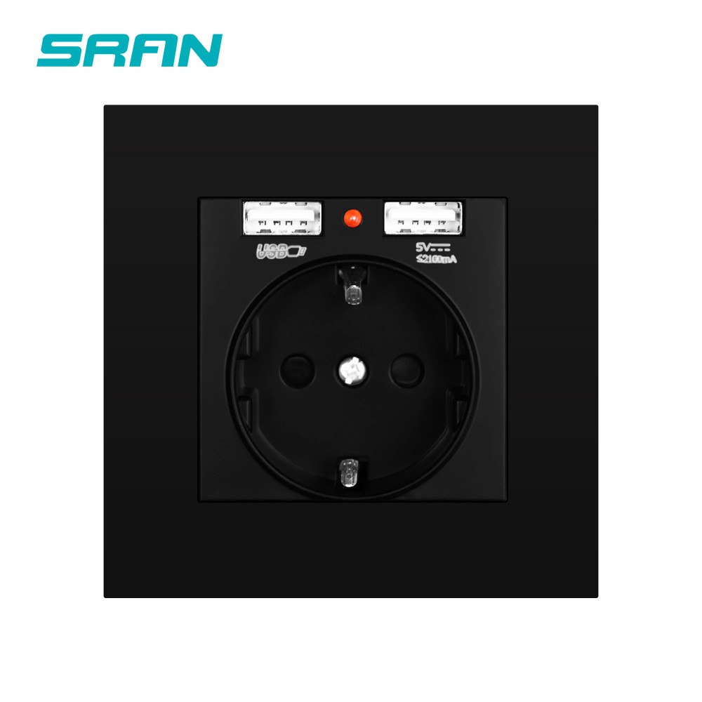 EU Power Socket,Socket With Usb Charging Port 2.1A 16A White Computer Board 86mm*86mm Russia Spain Wall Socket SRAN