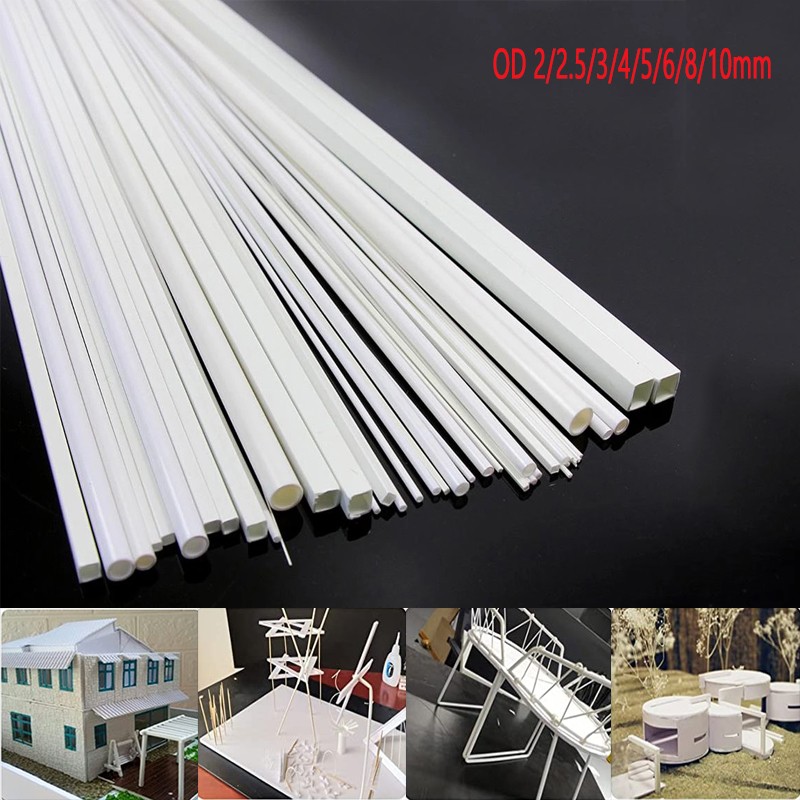 5pcs Styrene ABS Plastic Round Pipe Tube Hollow Tube Architectural Constructions Models OD 2/2.5/3/4/5/6/8/10mm X Length 250mm