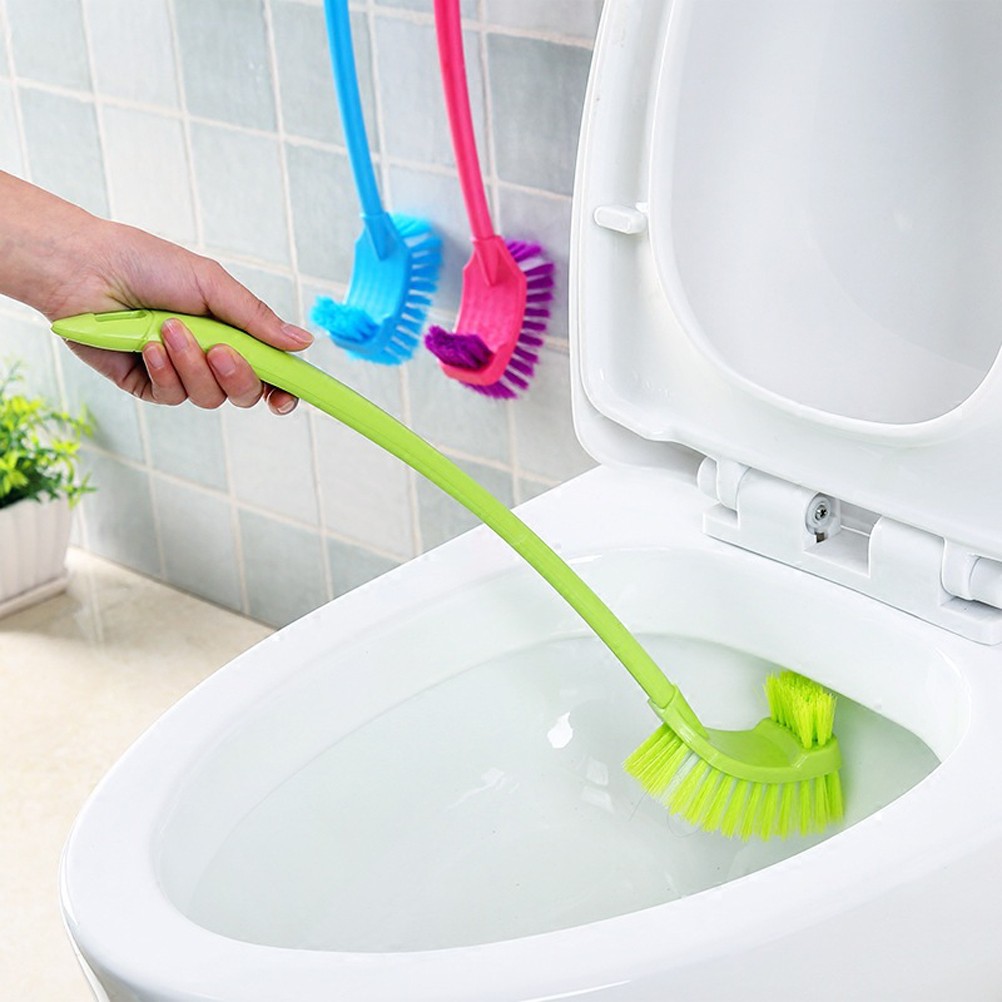 Portable Plastic Toilet Brush Bending Long Handle Bathroom Toilet Bowl Scrub Double Sided Cleaning Brush Bathroom Accessories