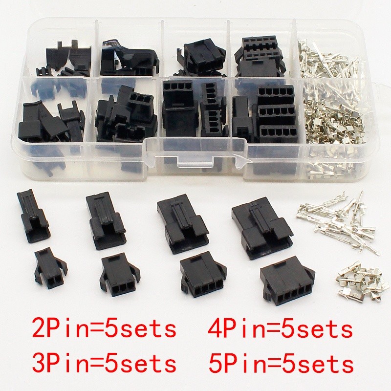 SM2.54 Kits 20 Sets Kit in a Box 2p 3p 4p 5p 2.54mm Pitch Female and Male Header Connectors Adapter