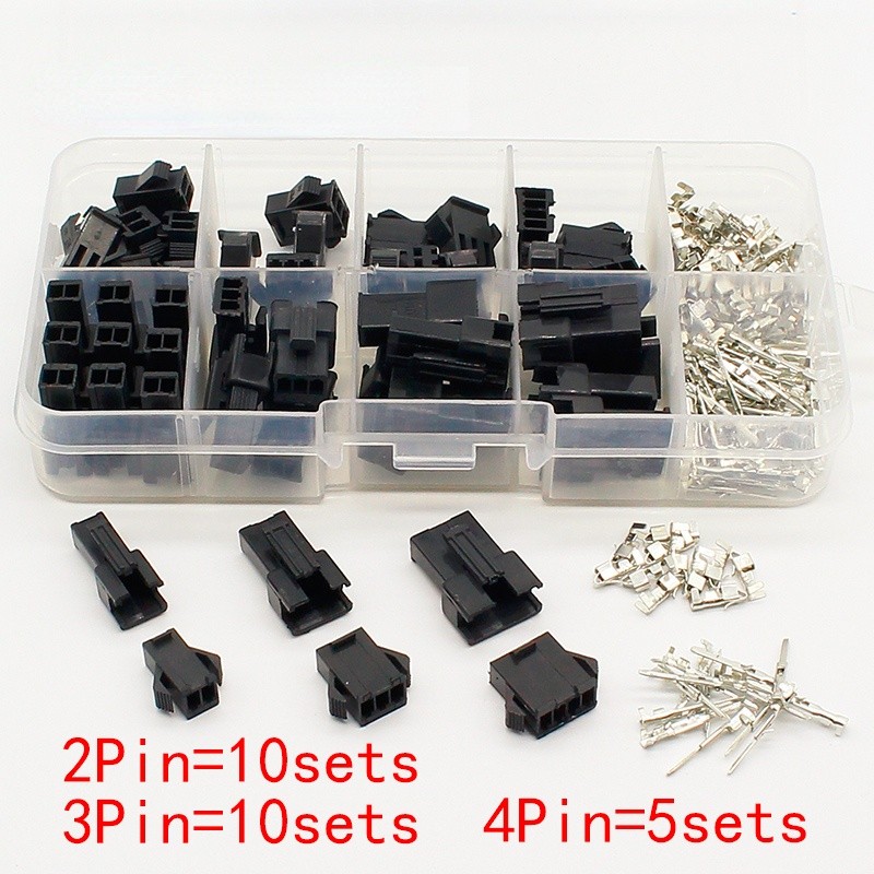 SM2.54 Kits 25 Sets Kit in a Box 2p 3p 4p 2.54mm Pitch Female and Male Header Connectors Adapter