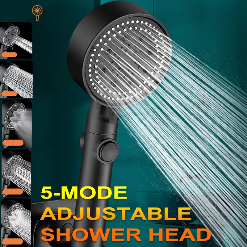 5-mode Shower Water Saving Head One Switch Water Stop Booster Massage Shower Bathroom Accessories Bracket Explosion-proof Pipe