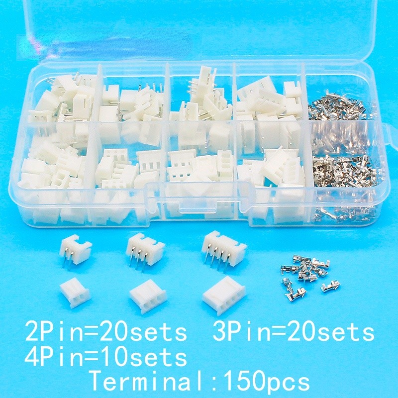 50 Sets Kit in a Box 2p 3p 4pin Right Angle 2.54mm Pitch Terminal/Housing/Pin Header Connector Wire Connectors Adapter XH Kits
