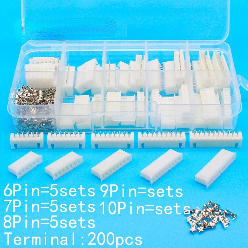 25 Sets Kit in a Box 6p 7p 8p 9p 10 Pin 2.54mm Pitch Terminal/Housing/Pin Header Connector Wire Connectors Adapter XH Kits