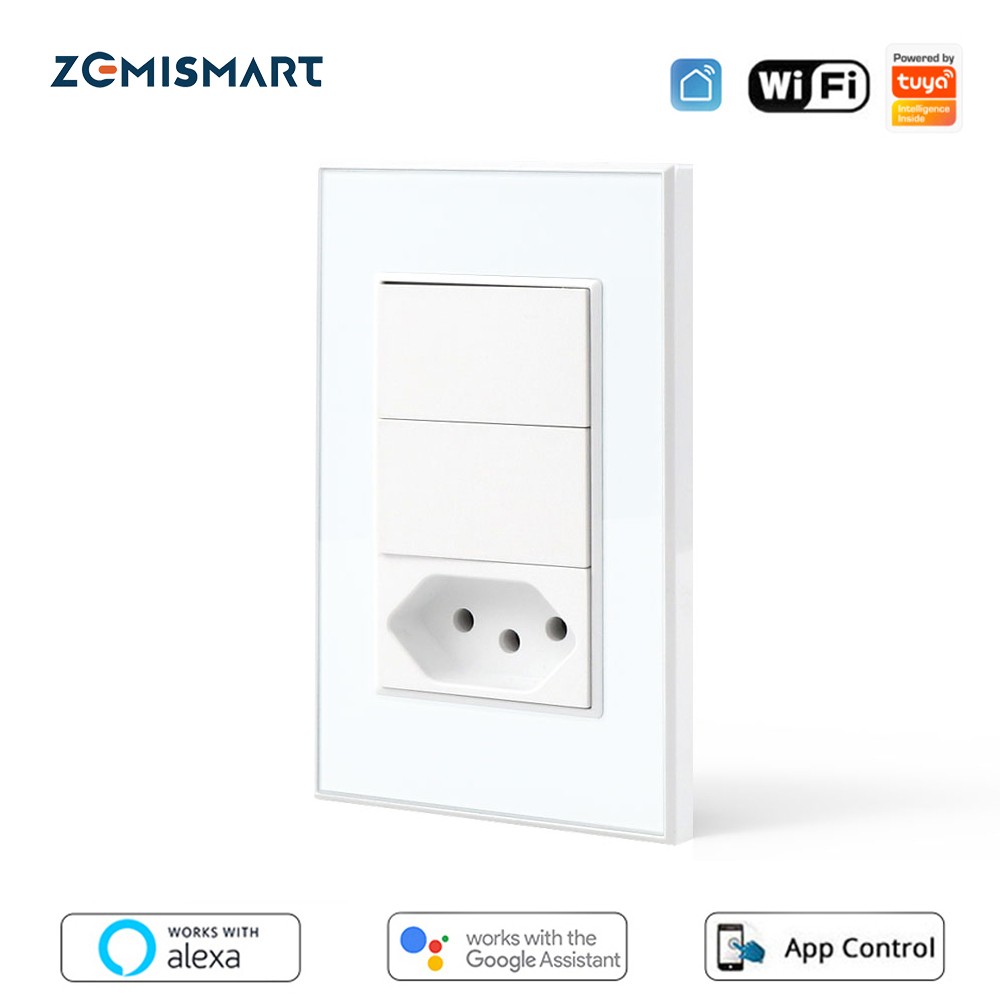 Zemismart WiFi البرازيل التبديل المقبس الذكية الجدار مفتاح الإضاءة Tuya المخرج اليكسا جوجل الرئيسية التحكم الصوتي البرازيلي 10A تومادا