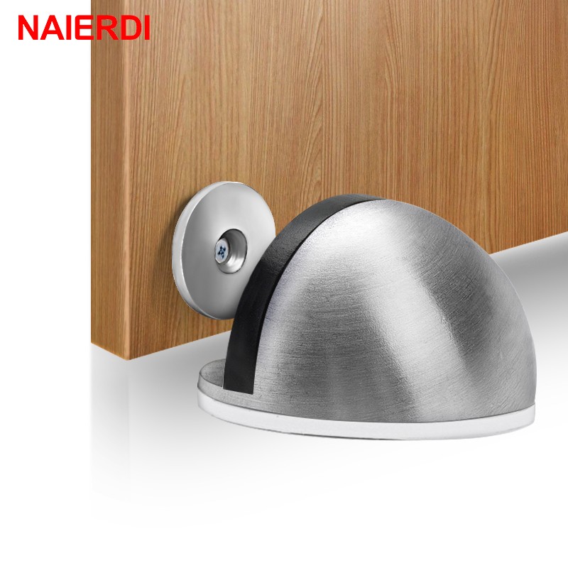 NAIERDI Stainless Steel Rubber Magnetic Door Stopper Non Punching Sticker Hidden Door Holders Floor Mounted Nail-Free Door Stops