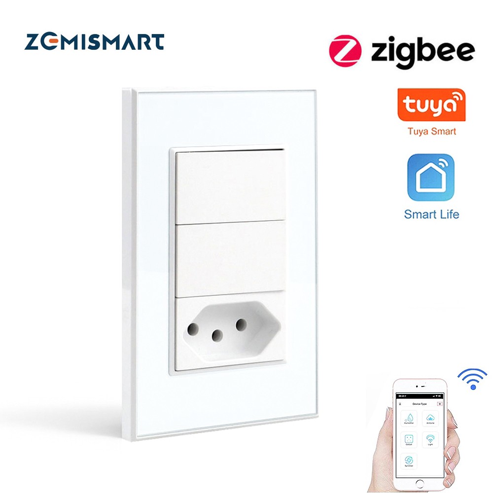 Zemismart Tuya ZigBee Brazil Socket Smart Light Switch Support Alexa Google Home Voice Control Brazilian Wall Button Switch