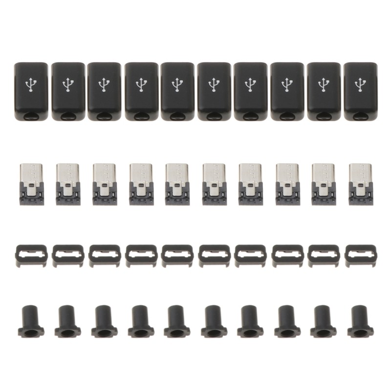 10 Sets Micro USB Soldering Type Male 5 Pin Plug Connector w/ Plastic Cover 4 in 1 DIY