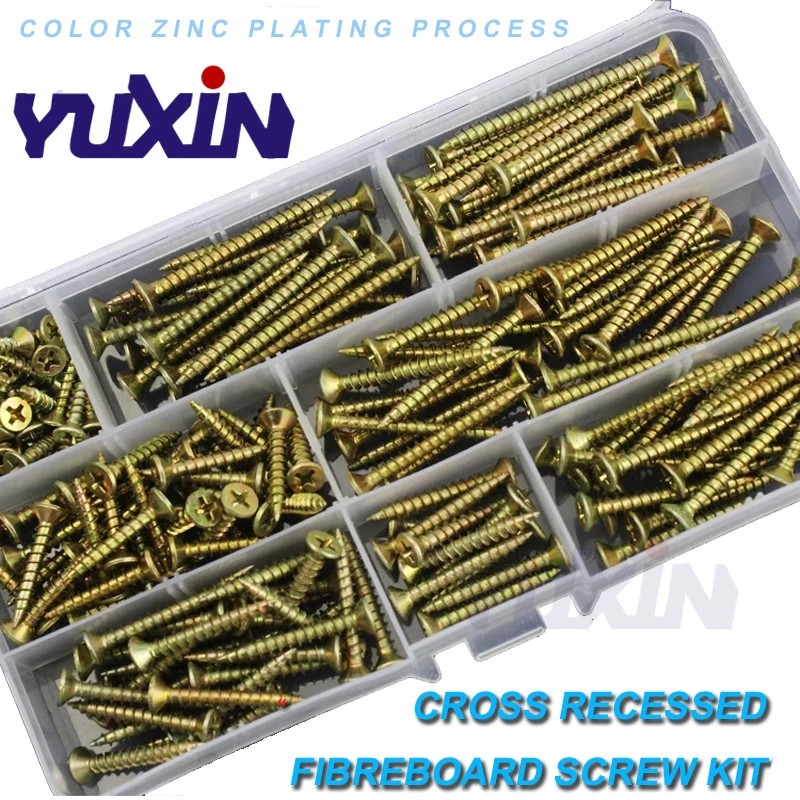 230pcs wood screw set cross recessed fiberboard screw zinc plated self tapping screw countersunk flat head flat board