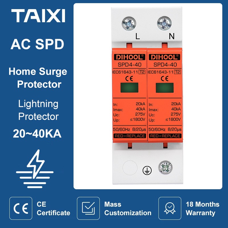 Household Surge Protection Device MCB AC 275V SPD 2P 20KA~40KA Surge Protection Device Lightning Protection Earth Protection