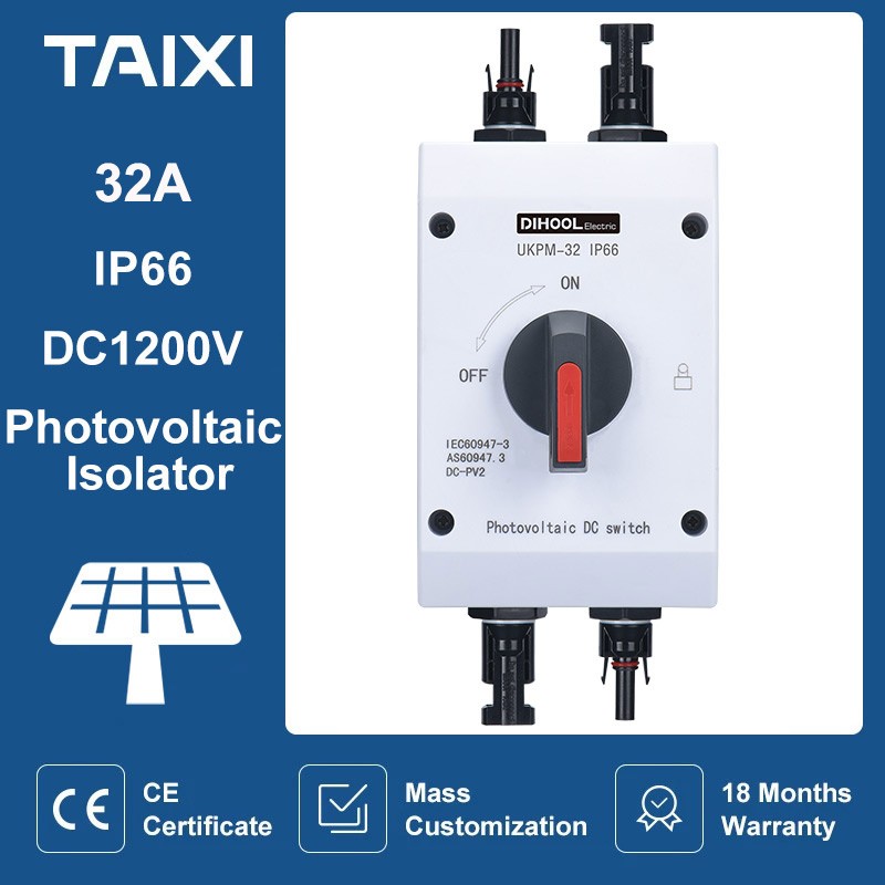 PV Electrical Isolator Solar Power Switch PV Photovoltaic DC Switch 1000V 1200V 32A 16A UKPM Outdoor Waterproof IP66