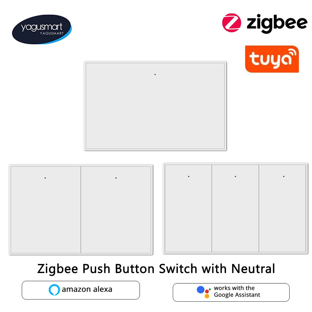 Yagusmart Tuya Zigbee Smart Switch Neutral Required Wall Light Push Button Switch SmartThing Alexa Google Home APP Control Black