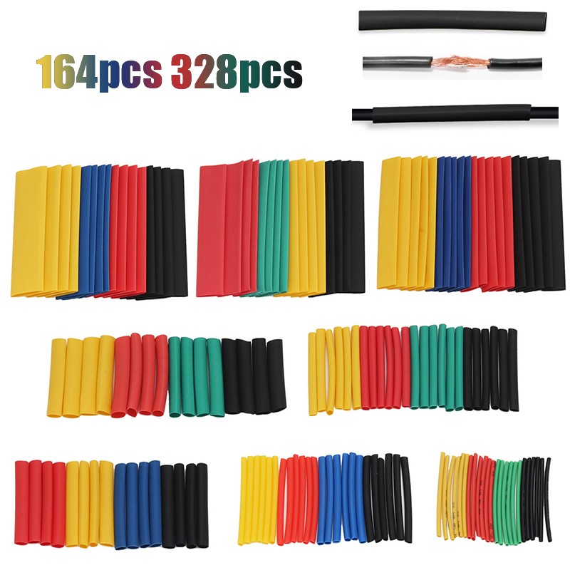 164pcs 328pcs Lot 8 Sizes Heat Shrink Tube Shrinkable Assorted Polyolefin Insulation Sleeving Heat Shrink Tubing Wire Cable