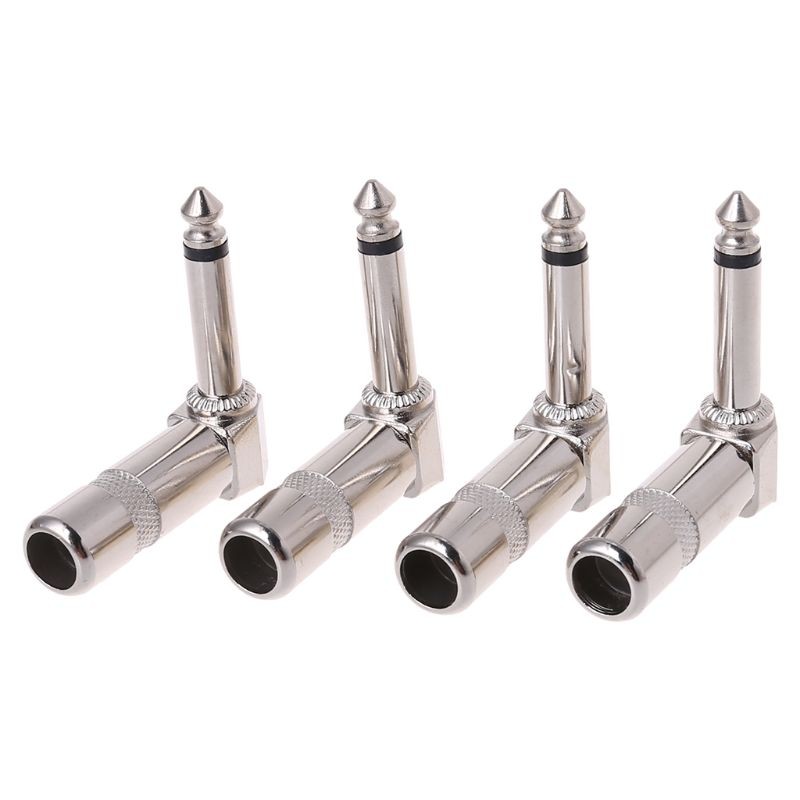 4pcs Right Angle 1/4" TS Mono Phone Plug Guitar Audio Connector 6.35mm Jack Male Mono Plug