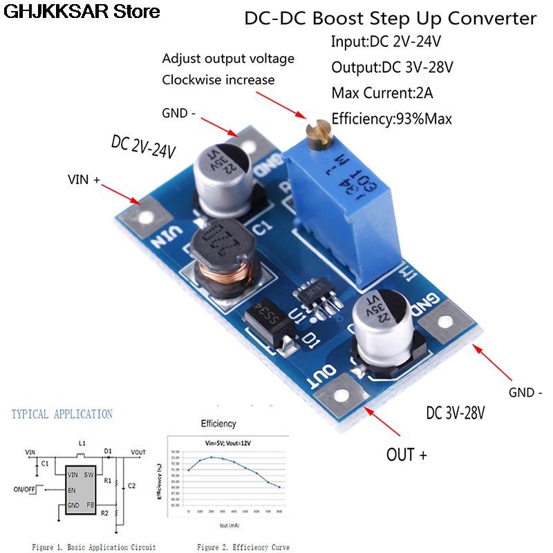 1pc 2A DC-DC Boost Step Up Volt Transformer Power Supply 2V-24V to 3V 5V 6V 9V 12V 19V