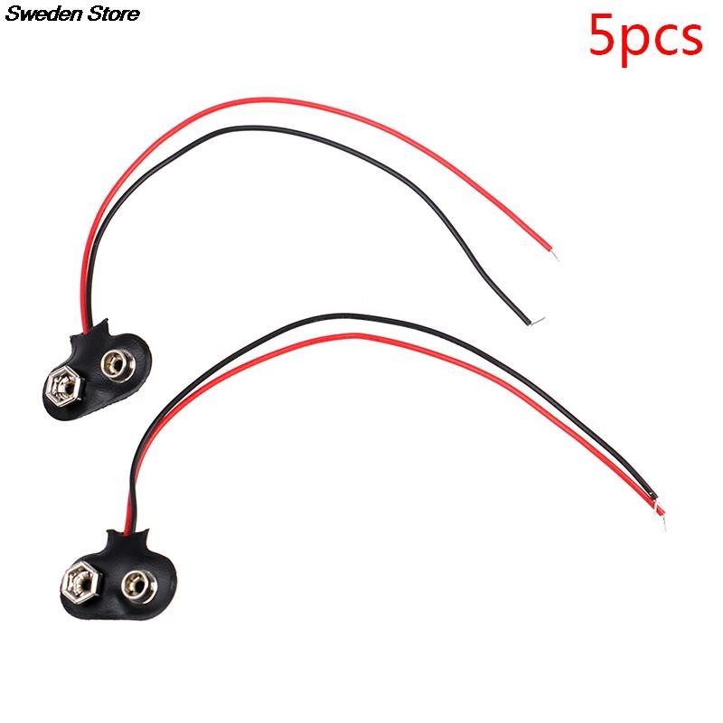 New 5pcs/lot 9V Battery Clips 15cm Black Red Connection Cable Connector Buckle