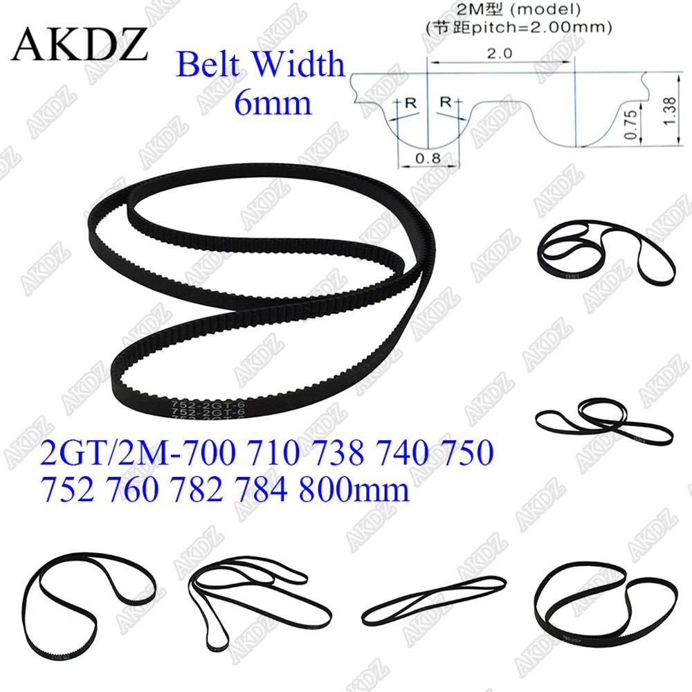 2GT timing belt length 700 710 738 740 750 752 760 782 784 800 width 6mm 2M 2GT synchronous rubber closed CNC belt