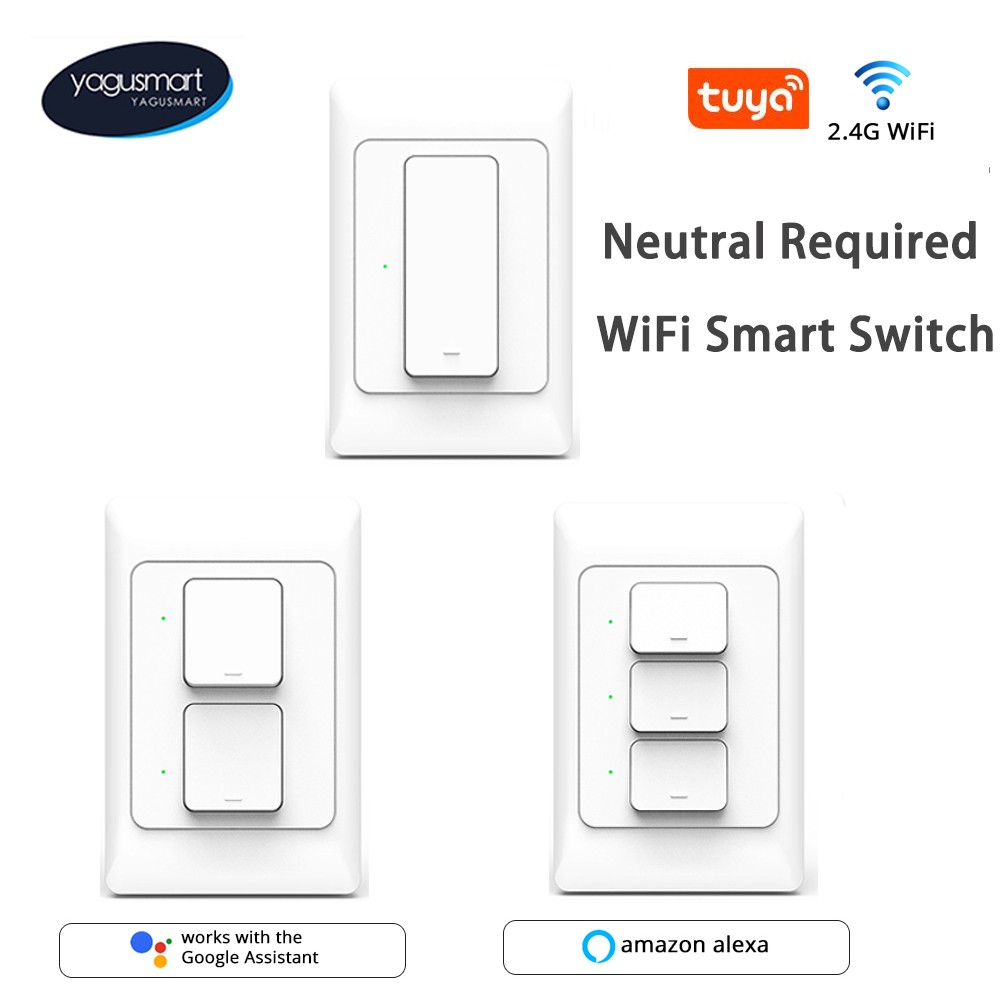 Yagusmart Tuya WiFi Smart Neutral Switch Required Support Alexa Google Home APP Control Zemismart Push Button Wall Light Switch