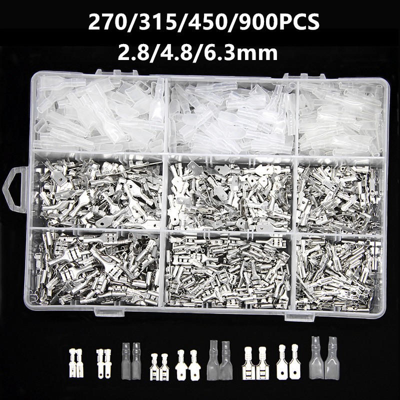 270/315/450/900pcs 2.8/4.8/6.3mm Crimp Terminals Insulated Seal Electrical Wire Connectors Crimp Terminal Connector Assortment